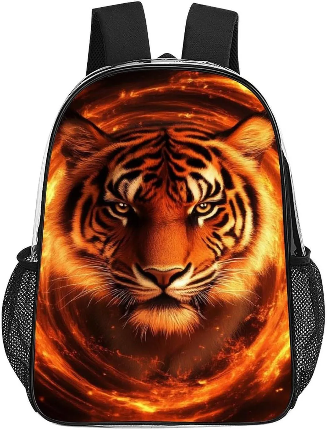 Supdreamc Men & Women Lightweight Wild Angry Animal King Fire Flame Tiger Casual Daypack Large Capacity Bookbag Transparent Bag for Gym Business Bicycle