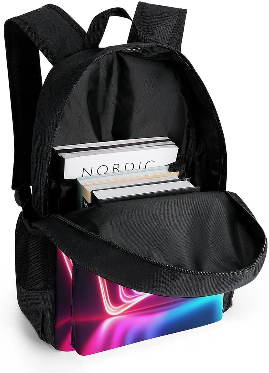 Supdreamc Men Women Lightweight Ace Of Poker Card Style Neon Black Backpack Large Capacity Bookbag With Smooth Zippers for Gym Business Running