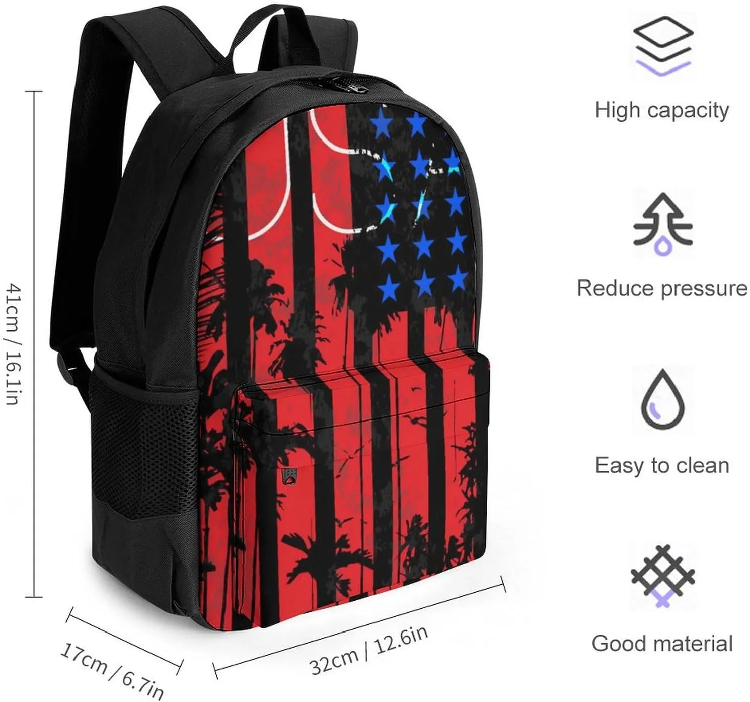 Supdreamc Men Women Lightweight American Thin Red Line Flag Pattern Backpack Large Capacity Bookbag With Smooth Zippers for Gym Business Running