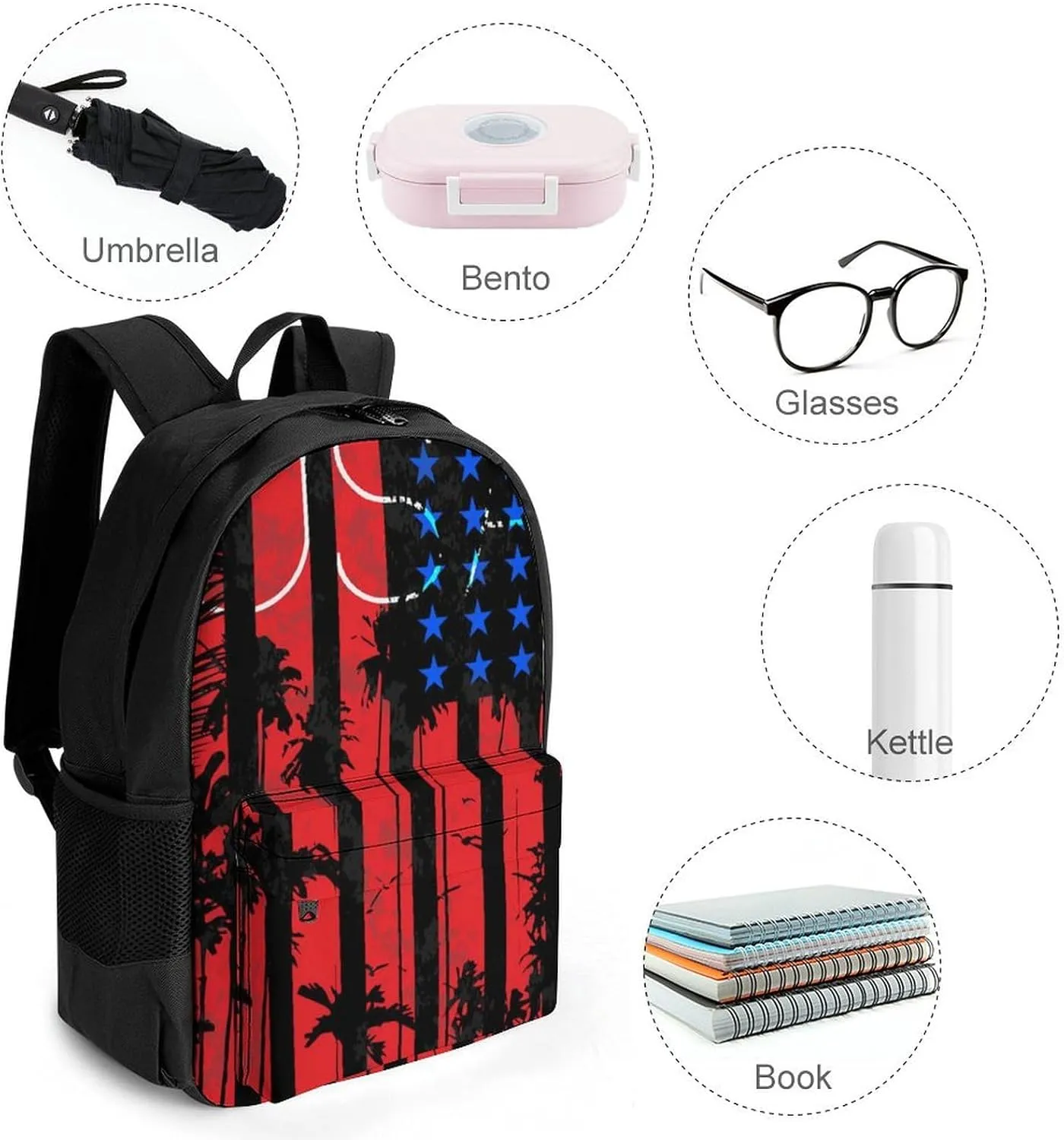 Supdreamc Men Women Lightweight American Thin Red Line Flag Pattern Backpack Large Capacity Bookbag With Smooth Zippers for Gym Business Running