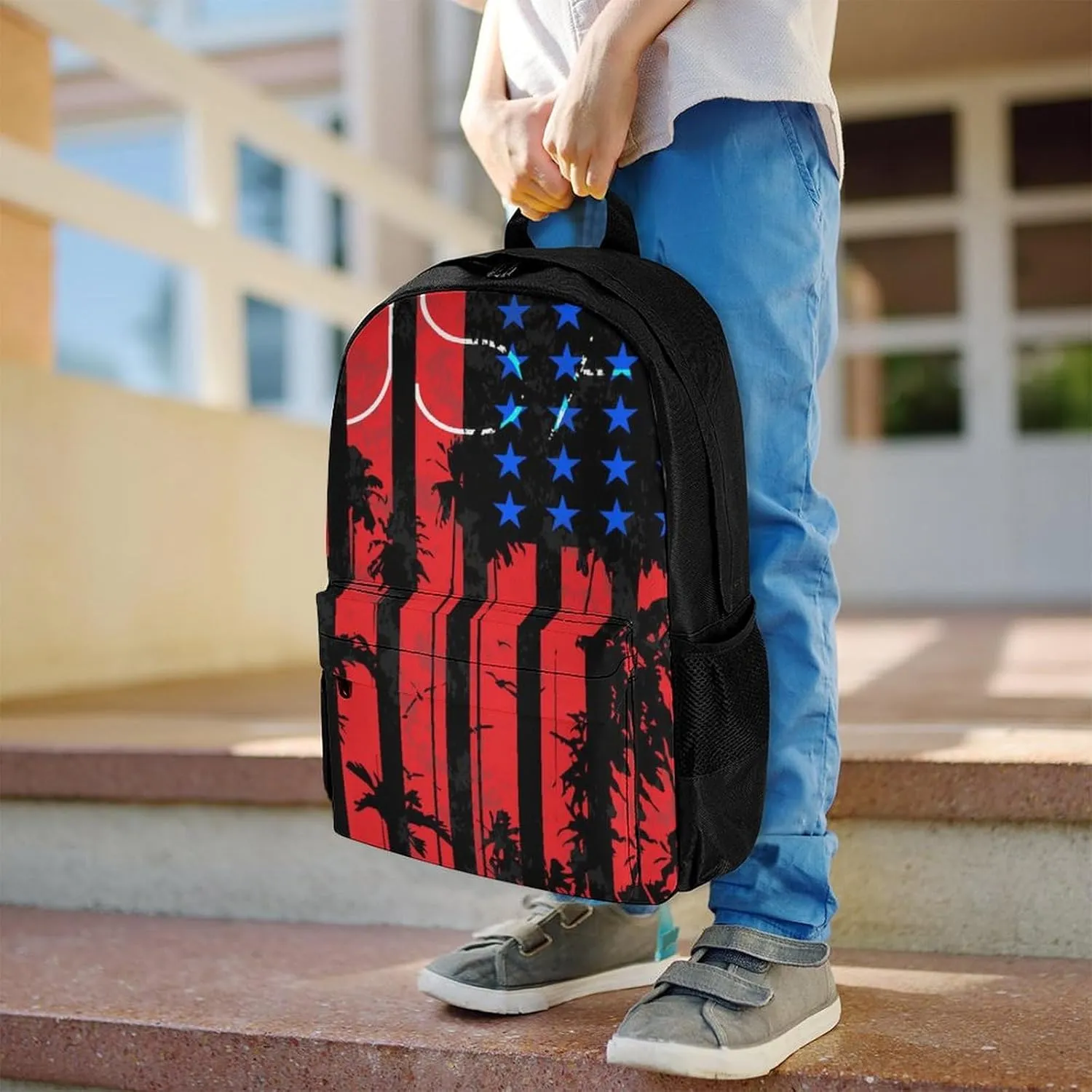 Supdreamc Men Women Lightweight American Thin Red Line Flag Pattern Backpack Large Capacity Bookbag With Smooth Zippers for Gym Business Running