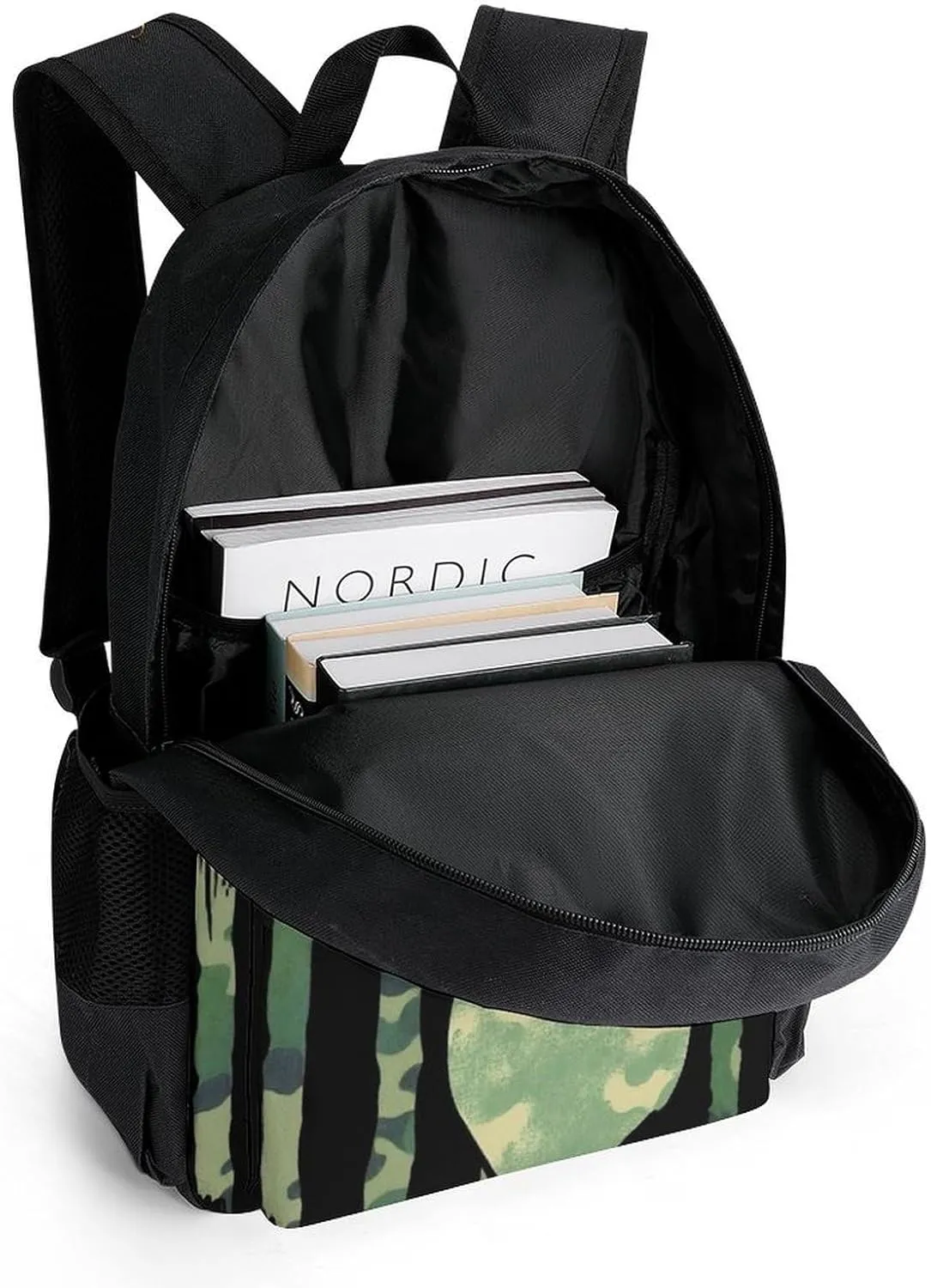 Supdreamc Men Women Lightweight Camouflage American Flag Hunting Deer Camo Backpack Large Capacity Bookbag With Smooth Zippers for Gym Business Running