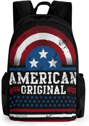 Supdreamc Men Women Polyester American Flag Original Est 1776 Daypack Big Capacity Shoulder Bag With Smooth Zippers for Hiking Work Walking Cycling