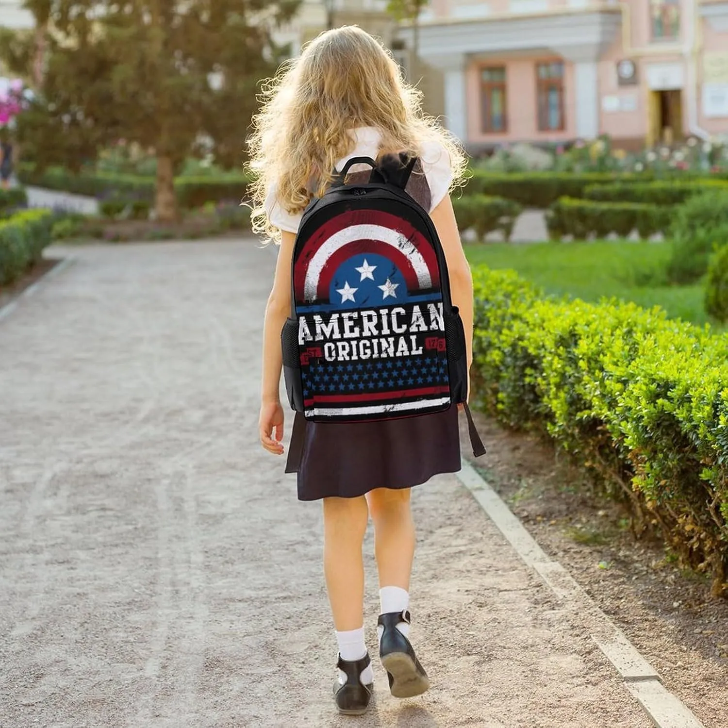 Supdreamc Men Women Polyester American Flag Original Est 1776 Daypack Big Capacity Shoulder Bag With Smooth Zippers for Hiking Work Walking Cycling