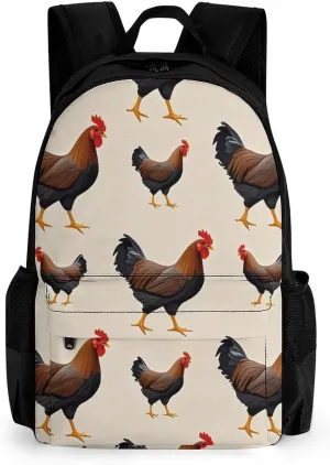 Supdreamc Men Women Polyester Chicken Rooster Art Daypack Big Capacity Shoulder Bag With Adjustable Shoulder Straps for Camping Travel Walking Cycling
