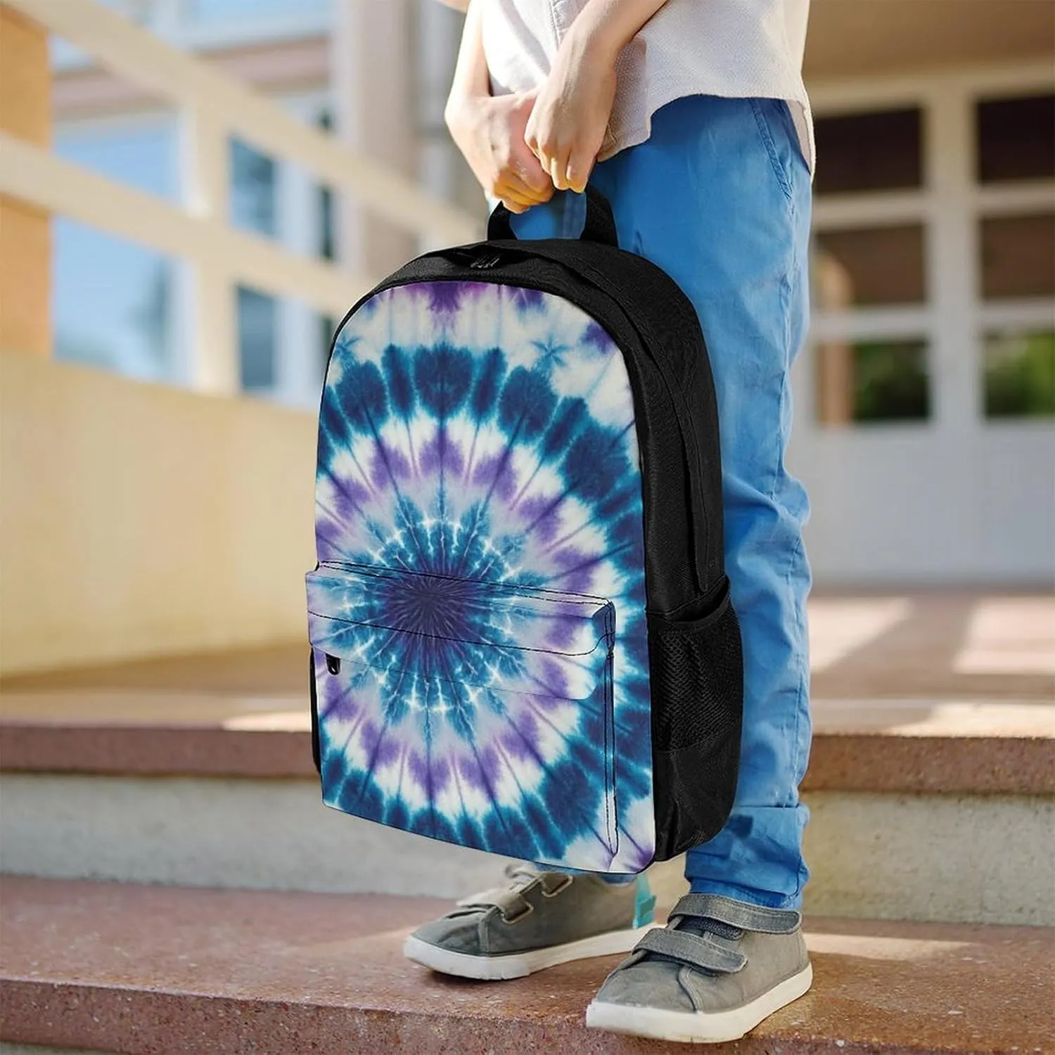 Supdreamc Men Women Polyester Tie Dye Art Daypack Big Capacity Shoulder Bag With Adjustable Shoulder Straps for Camping Travel Walking Cycling