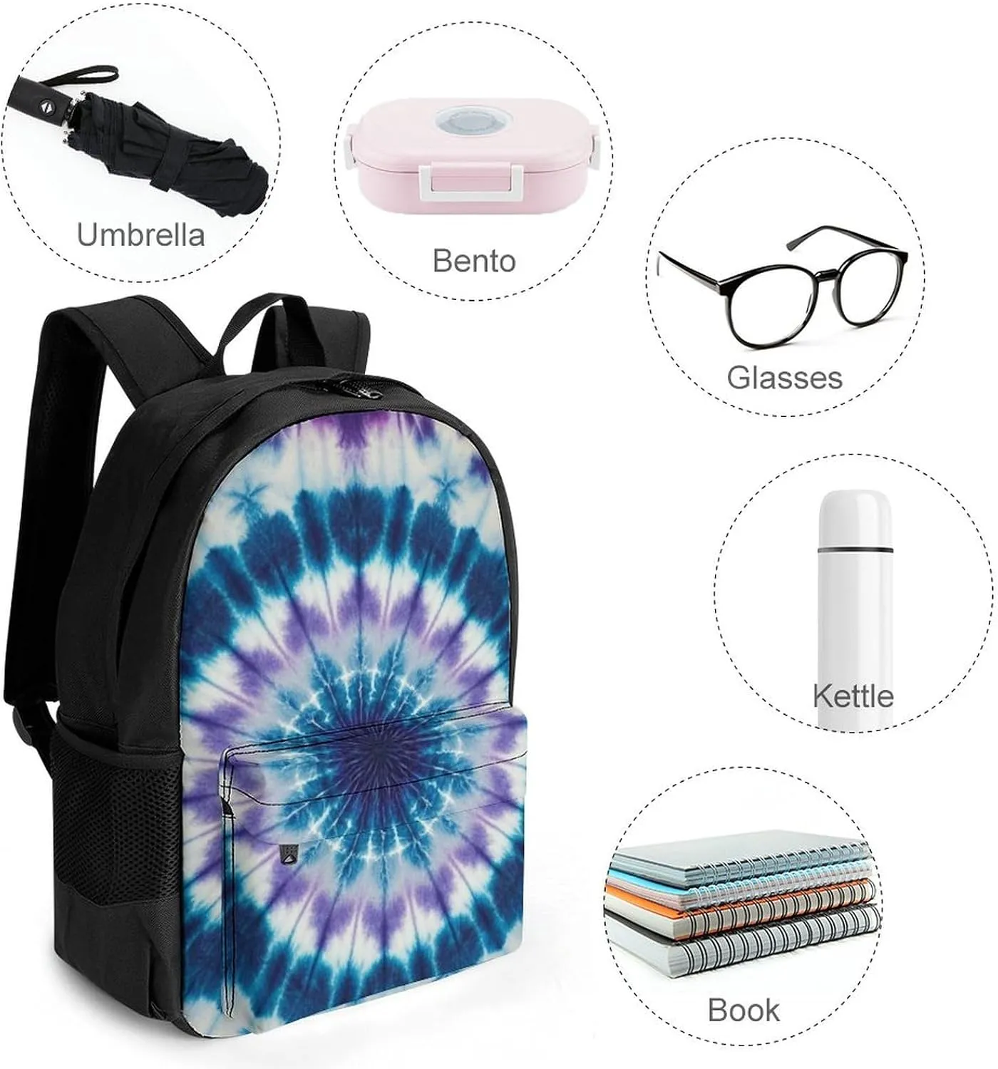 Supdreamc Men Women Polyester Tie Dye Art Daypack Big Capacity Shoulder Bag With Adjustable Shoulder Straps for Camping Travel Walking Cycling
