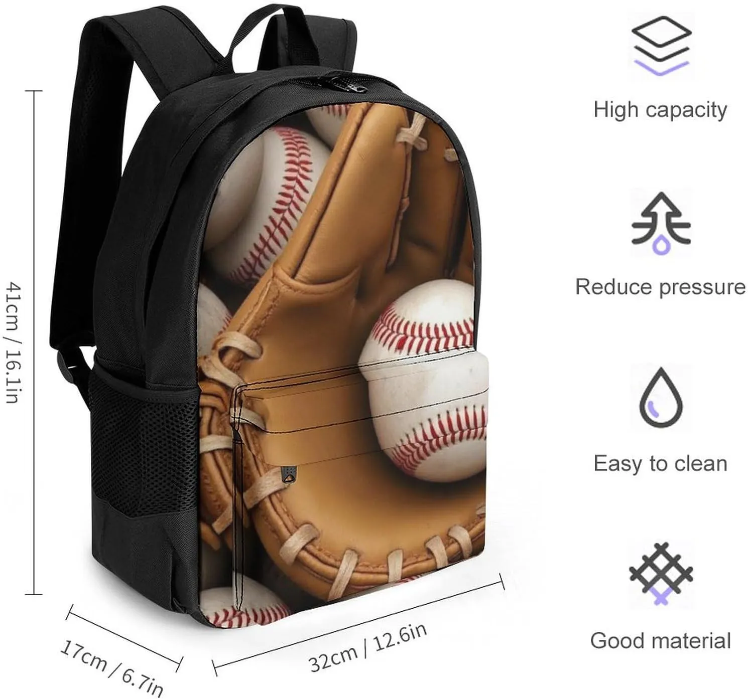 Supdreamc Polyester Daypack Backpack for Trekking Picnic Walking Cycling - Large Capacity Anti-Theft Multipurpose Shoulder Bag, Baseballs Casual Daypack