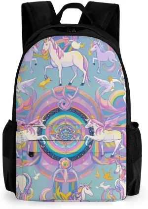 Supdreamc Polyester Daypack Backpack for Trekking Picnic Walking Cycling - Large Capacity Anti-Theft Multipurpose Shoulder Bag, Neon Unicorn Art Casual Daypack