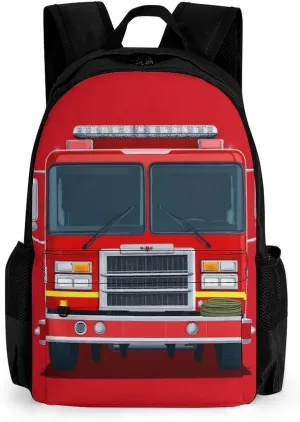 Supdreamc Polyester Daypack Bookbag for Gym Business Bicycle - Large Capacity Multipurpose Anti-Theft Carry On Bag, Cute Red Fire Truck Print Travel Hiking Daypack