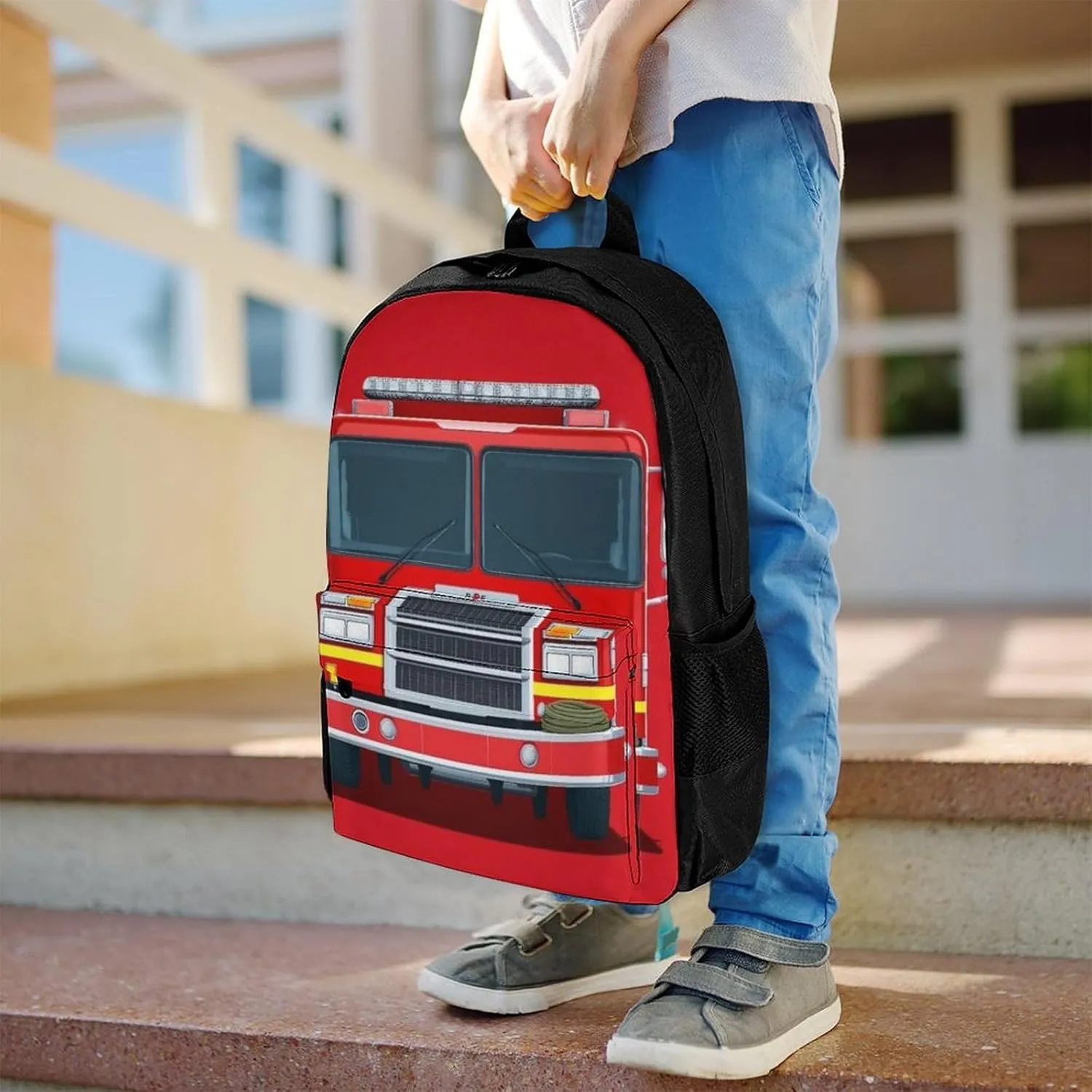 Supdreamc Polyester Daypack Bookbag for Gym Business Bicycle - Large Capacity Multipurpose Anti-Theft Carry On Bag, Cute Red Fire Truck Print Travel Hiking Daypack