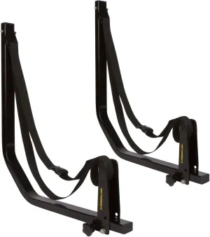 Suspenz Deluxe Kayak Canoe SUP Storage Rack, Marine Grade Adjustable Wall Hangers/Hooks for Kayaks, Canoes SUPs, Indoor & Outdoor Use, Safety Straps, Stores Boats up to 125 lbs, Black (12-0113)