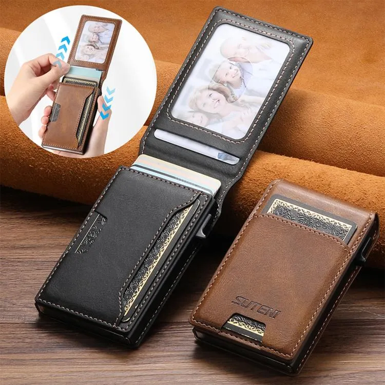 Suteni Oil Waxy Keys Automatically Pop Up Card Wallet Case