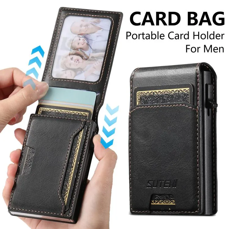 Suteni Oil Waxy Keys Automatically Pop Up Card Wallet Case