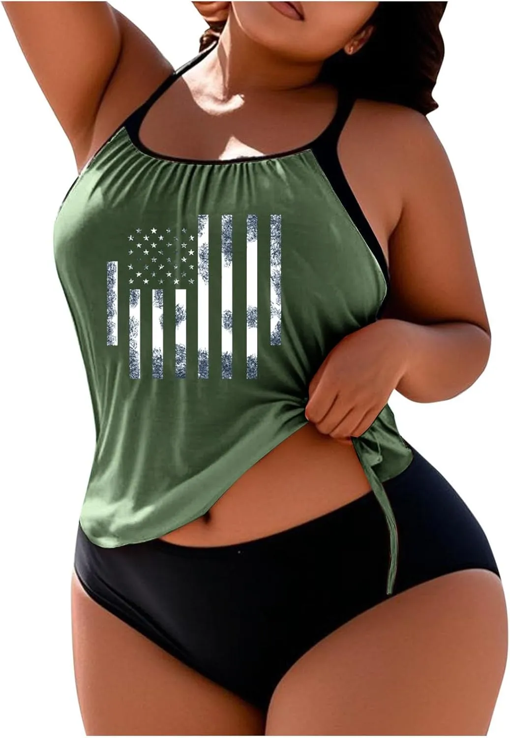 Swim Suits for Women 2025 Plus Size Blouson Tankini Tops with Shorts Swimwear Tummy Control Bathing Suits Beach Wear