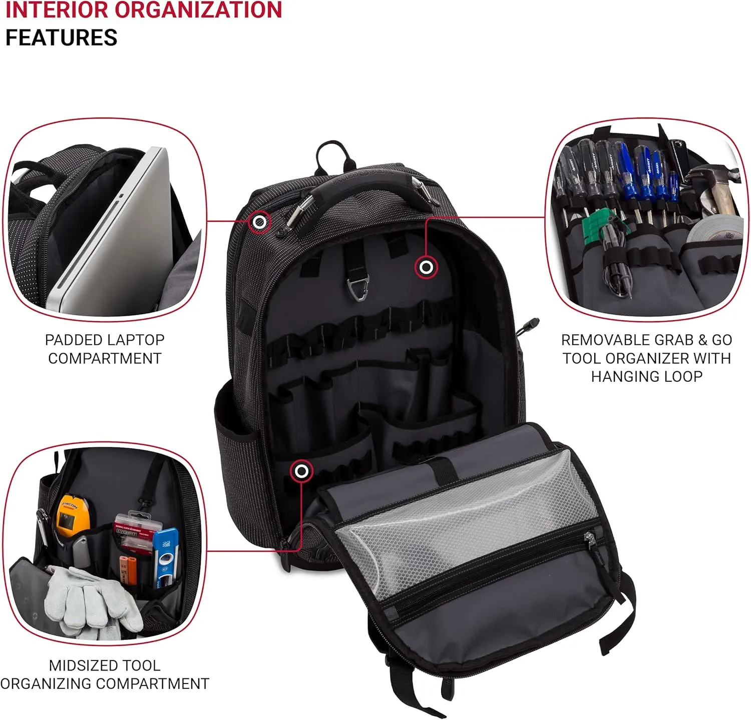 SwissGear Tool Bag Backpack, Fits Up to 17-Inch Laptop, Work Pack PRO, Black
