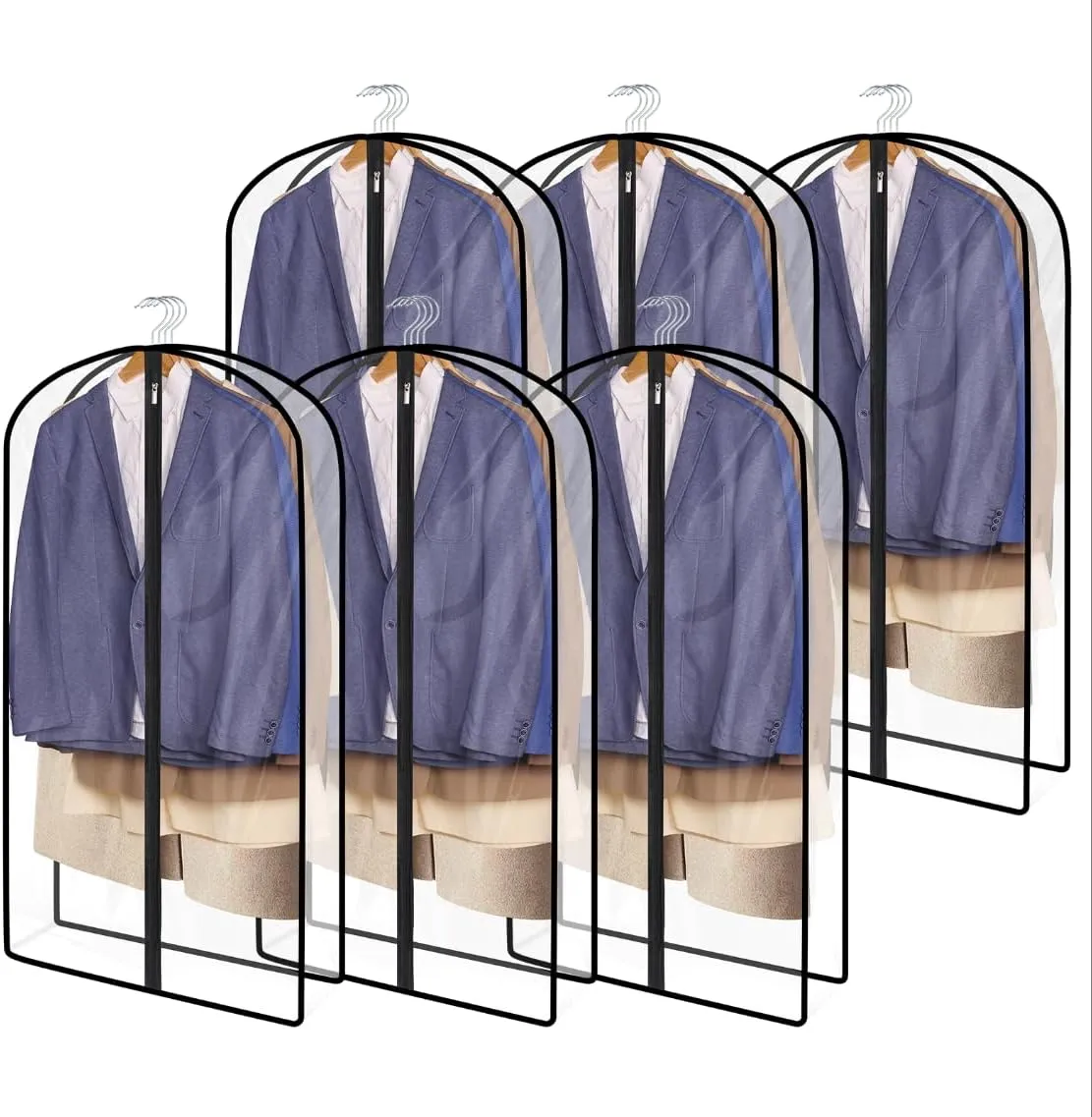 Syeeiex 40" All Clear Garment Bags for Hanging Clothes, Garment Covers with 4" Gusseted, Suit Bags for Closet Storage, Garment Protector for Several Suits, Coats, Jackets, Shirts and Sweater, 6 Pack