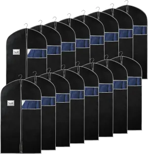Syeeiex 40"Suit Bag, Set of 16 Garment Bags for Hanging Clothes, Suit Covers Bags for Men or Women, Garment Bags for Storage Suits, Shirts,T-shirts and Jackets on Closet(Black/Grey)