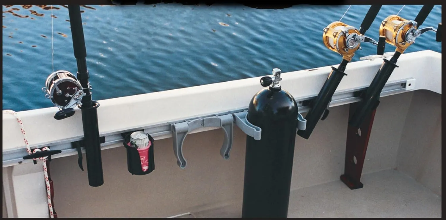 Systems Straight Rod Holder, Track-Mount PVC Rod Holder for Boats, Trucks, and Garages, Available in White and Black; Port, Starboard, and Straight