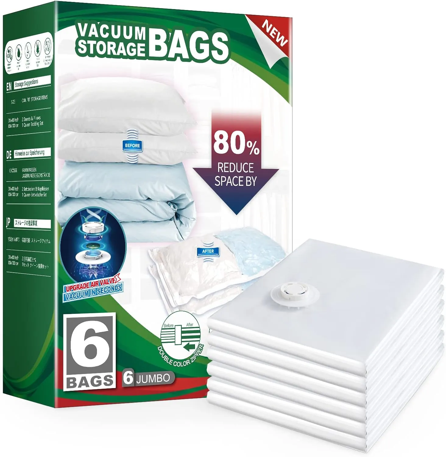 TAILI 6 Pack Vacuum Storage Bags, Jumbo Vacuum Seal Bags for Clothing (40x31 Inch), Space Saving for Bulky Bedding, Comforters and Blankets, Extra Large Closet Storage and Organization