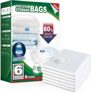 TAILI 6 Pack Vacuum Storage Bags, Jumbo Vacuum Seal Bags for Clothing (40x31 Inch), Space Saving for Bulky Bedding, Comforters and Blankets, Extra Large Closet Storage and Organization