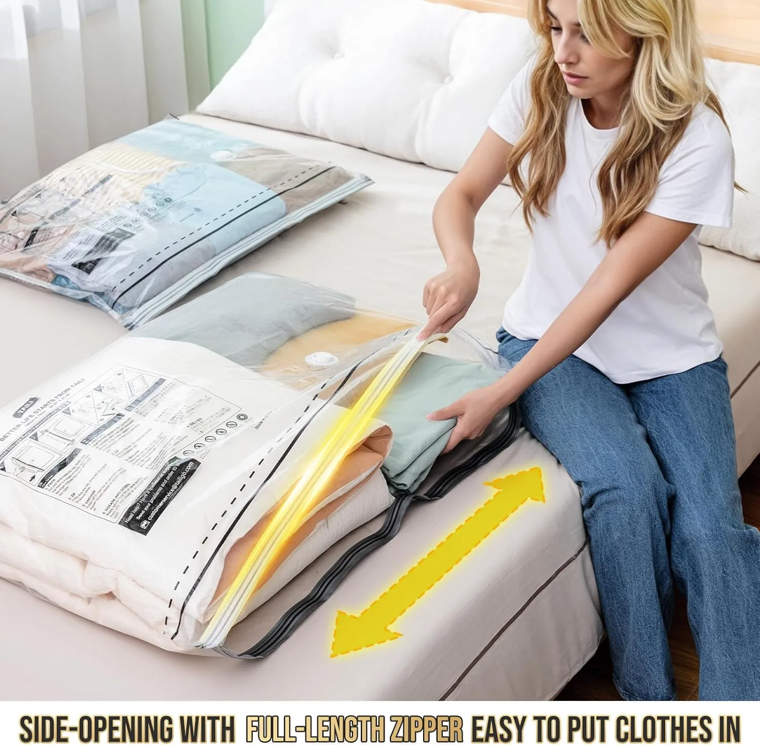 TAILI-LONG SIDE ZIP 10 Pack Vacuum Storage Bags, Vacuum Seal Bags for Clothing(39x28 inches), Jumbo Storage Space Saver for Beddings, Comforters, Blanket, Pillows and Clothes