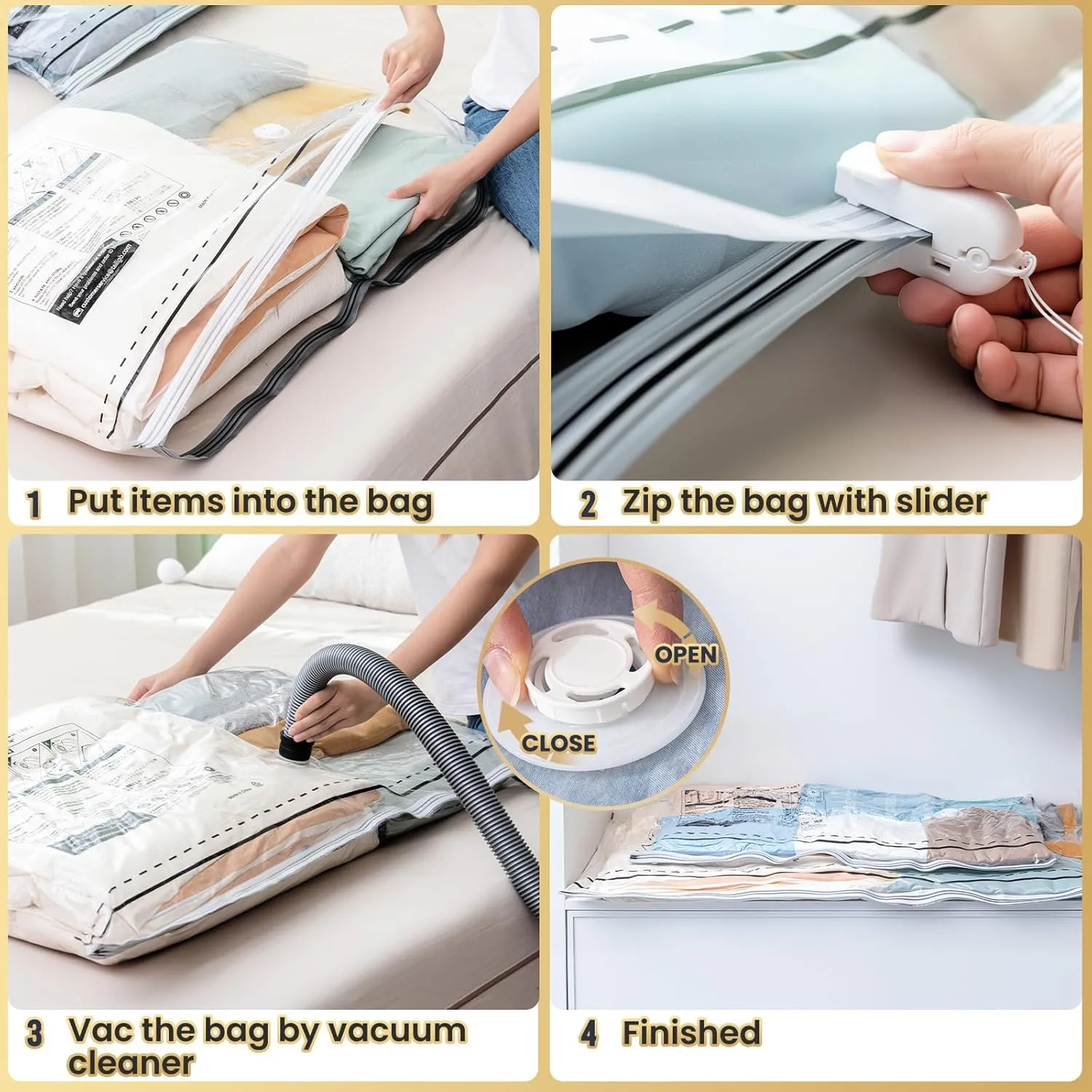 TAILI-LONG SIDE ZIP 10 Pack Vacuum Storage Bags, Vacuum Seal Bags for Clothing(39x28 inches), Jumbo Storage Space Saver for Beddings, Comforters, Blanket, Pillows and Clothes