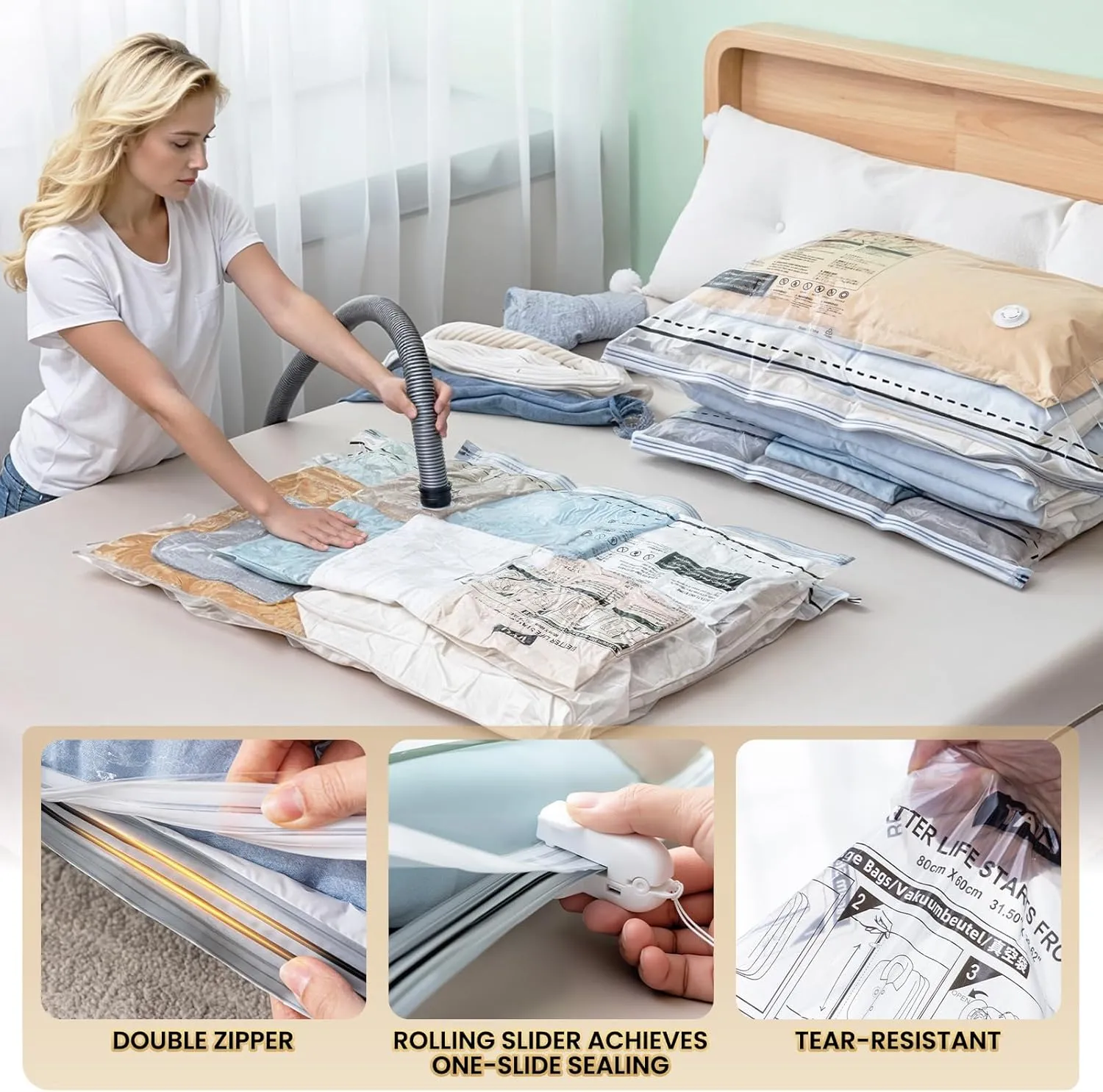 TAILI-LONG SIDE ZIP 10 Pack Vacuum Storage Bags, Vacuum Seal Bags for Clothing(39x28 inches), Jumbo Storage Space Saver for Beddings, Comforters, Blanket, Pillows and Clothes