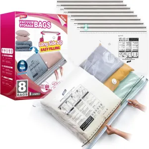 TAILI-LONG SIDE ZIP 8 Pack Vacuum Storage Bags, Vacuum Seal Bags for Clothing(39x28 inches), Jumbo Storage Space Saver for Beddings, Comforters, Blanket, Pillows and Clothes
