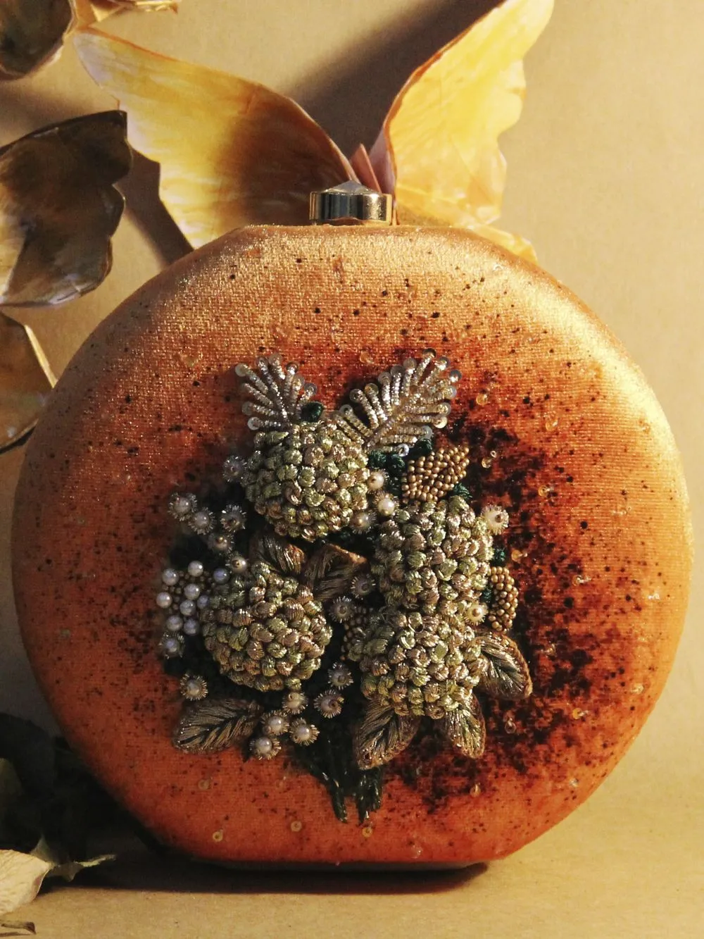 Tangerine & Gold Hydrangea Clutch