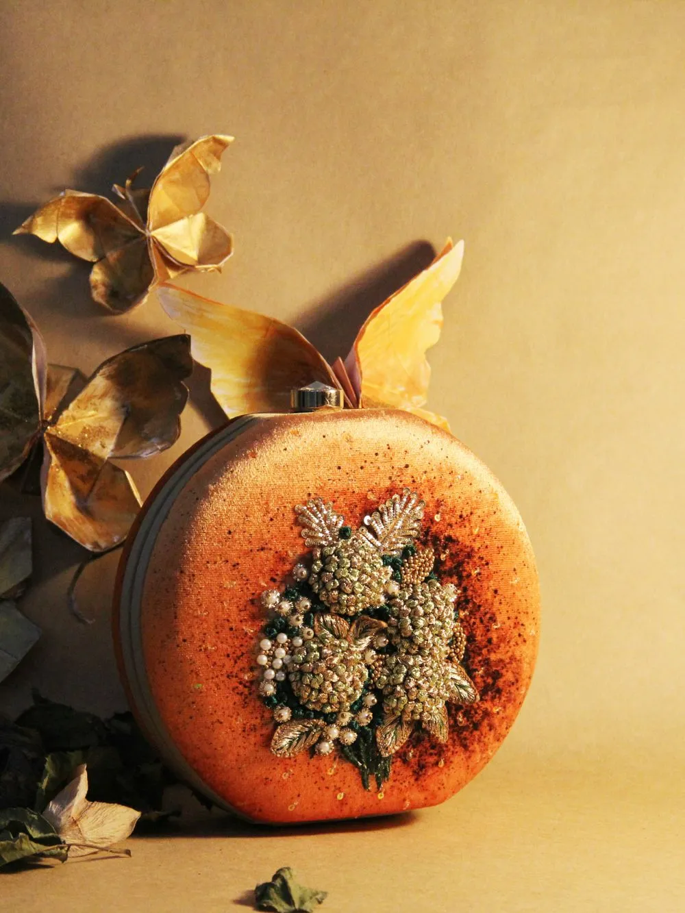 Tangerine & Gold Hydrangea Clutch