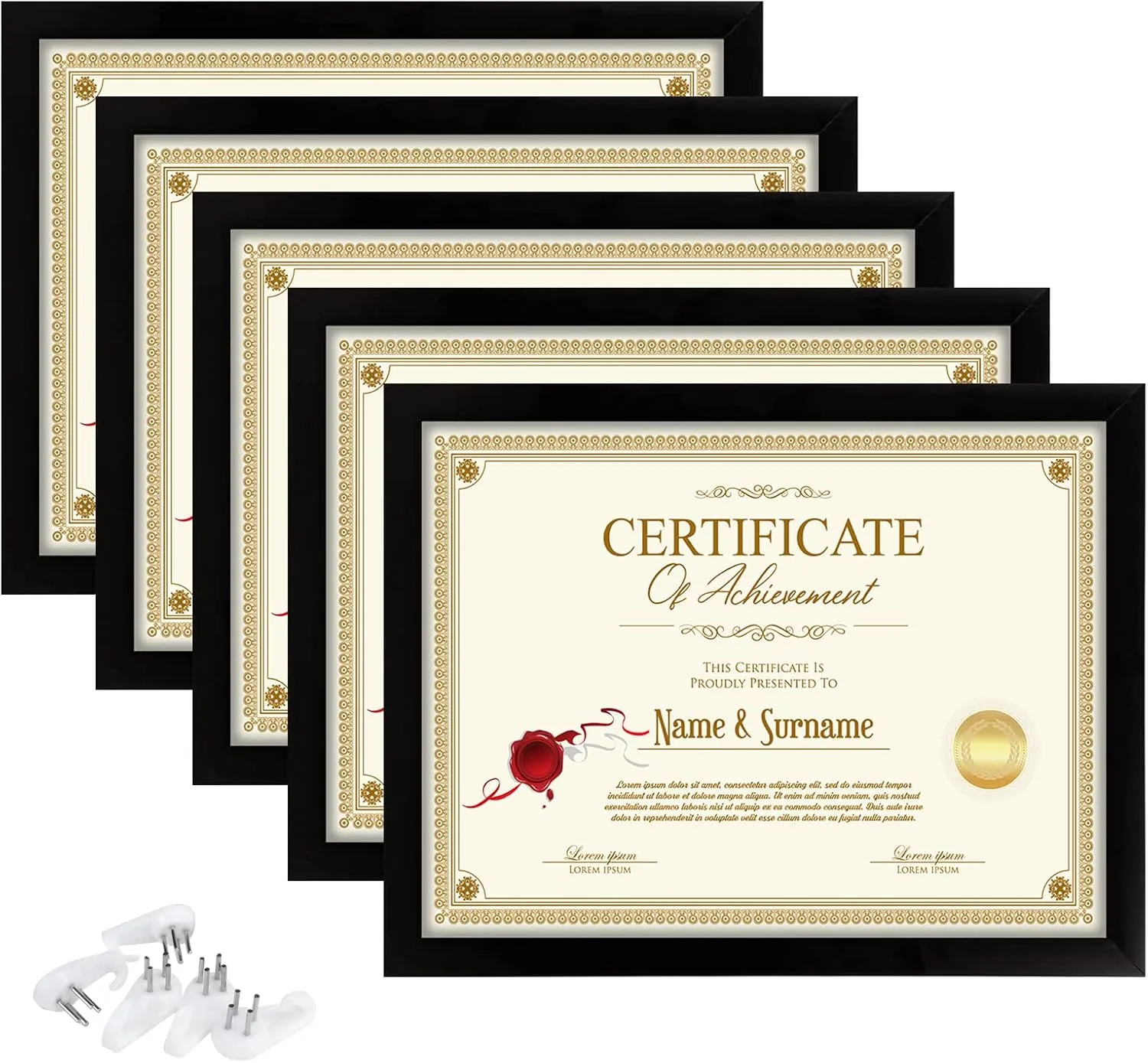 Tasybox 8.5x11 Document Frame Certificate Diploma Frame with High Definition Glass, 5 Pack Picture Frames for Wall and Tabletop, Black