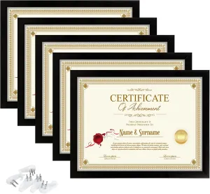 Tasybox 8.5x11 Document Frame Certificate Diploma Frame with High Definition Glass, 5 Pack Picture Frames for Wall and Tabletop, Black