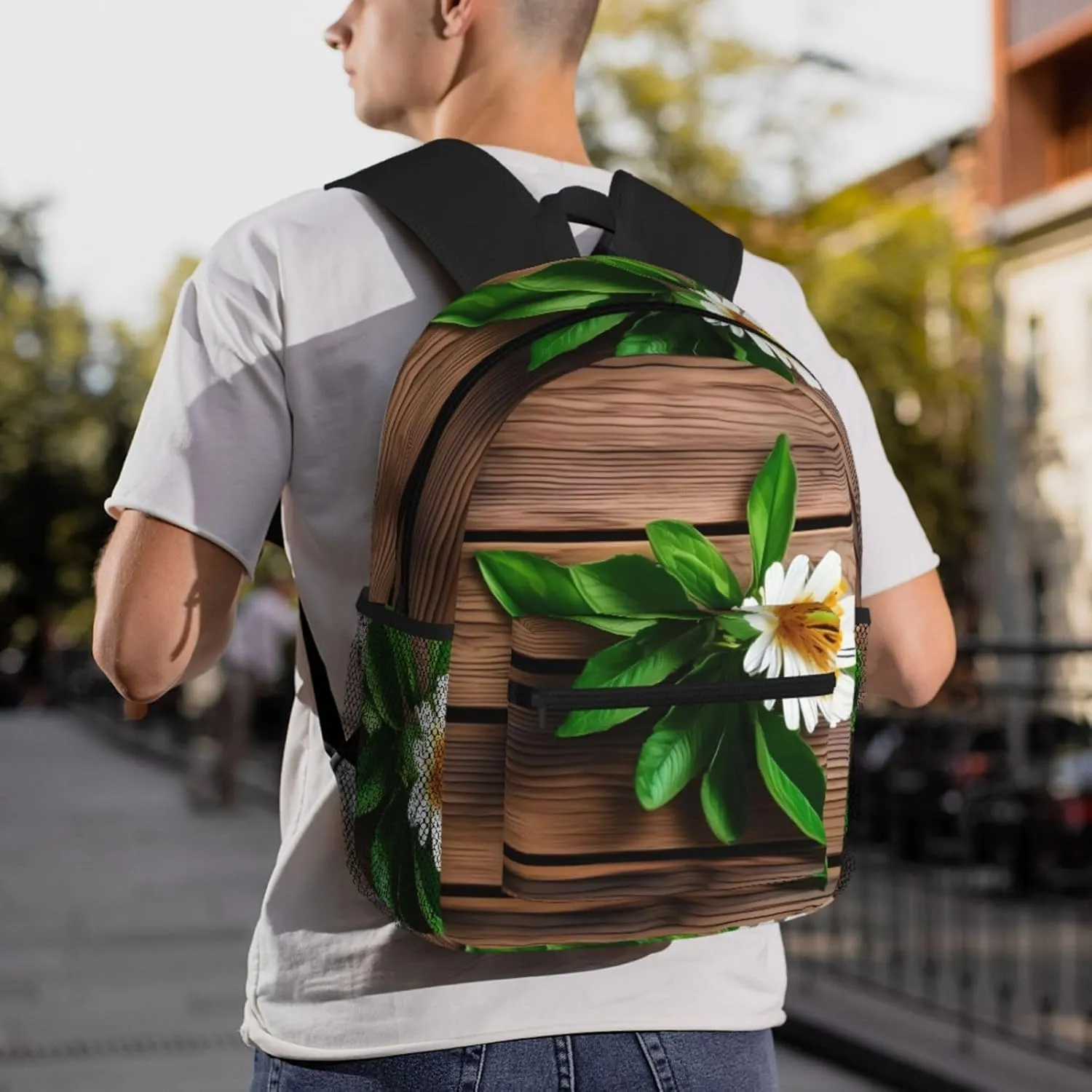 Teal Flower on Plank Backpack Cute Print Bookbag Women Travel Casual Water-resistant Backpack Travel Bag bags