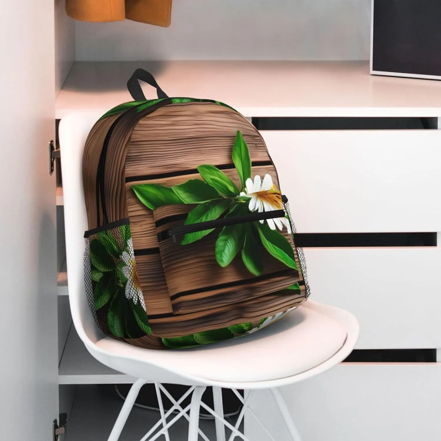 Teal Flower on Plank Backpack Cute Print Bookbag Women Travel Casual Water-resistant Backpack Travel Bag bags