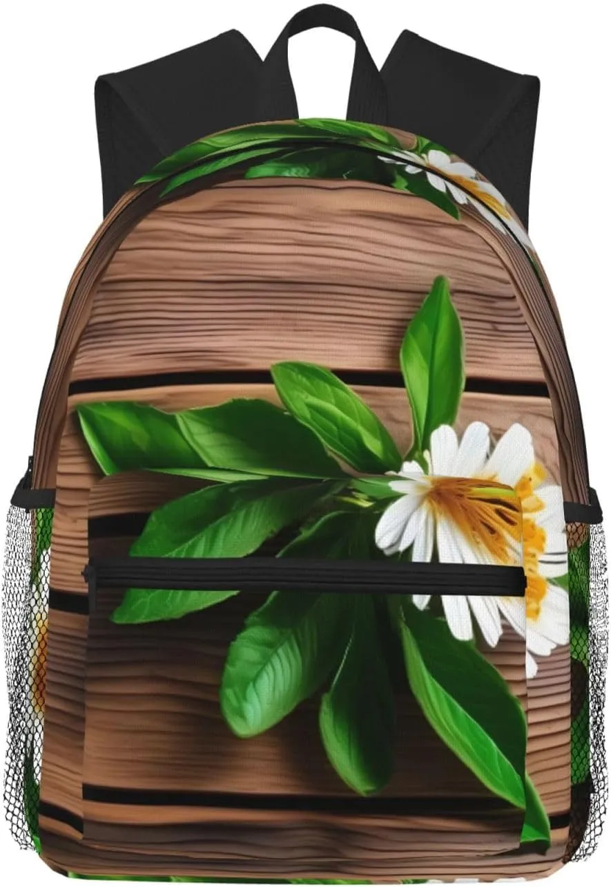 Teal Flower on Plank Backpack Cute Print Bookbag Women Travel Casual Water-resistant Backpack Travel Bag bags