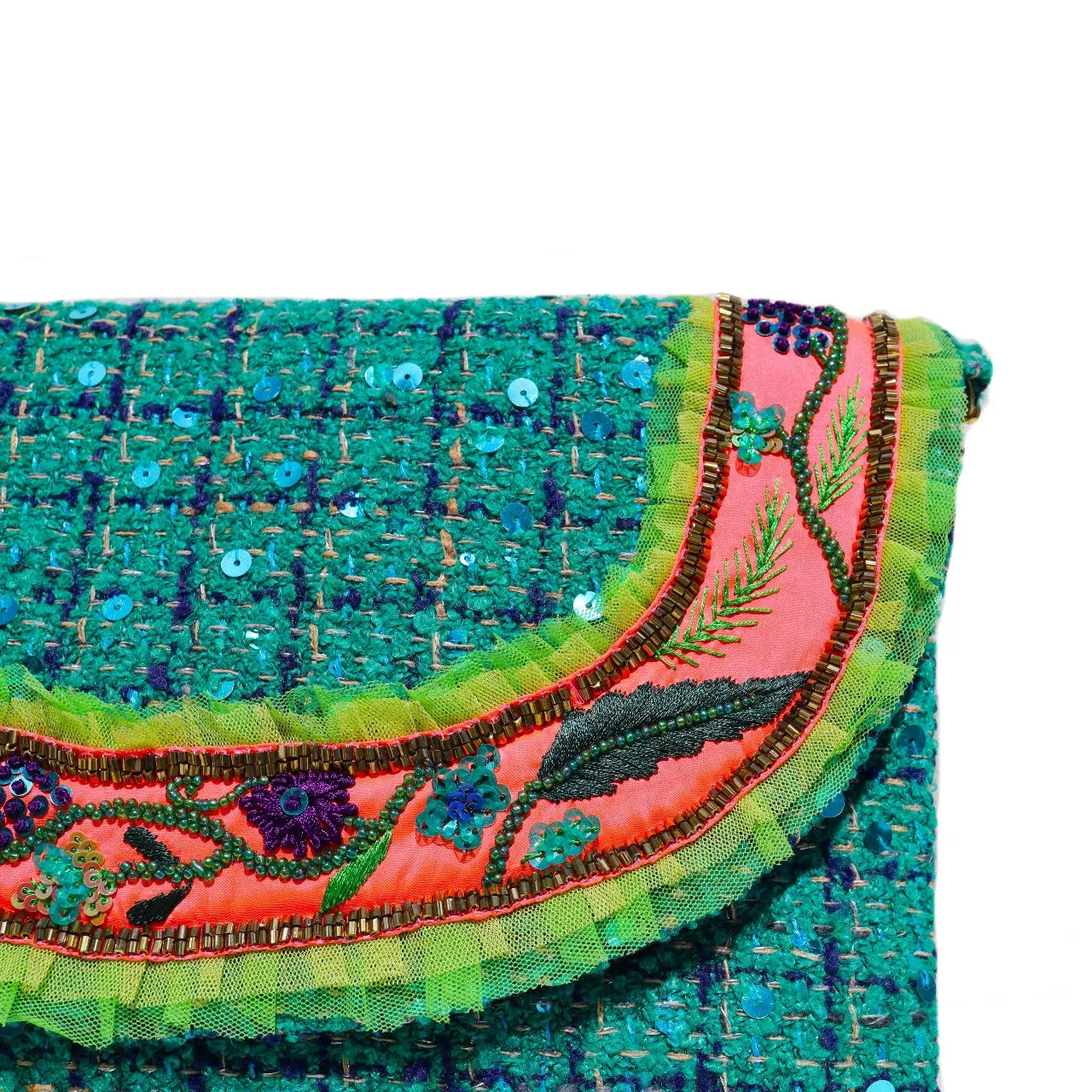 Teal Tweed Envelope Bag
