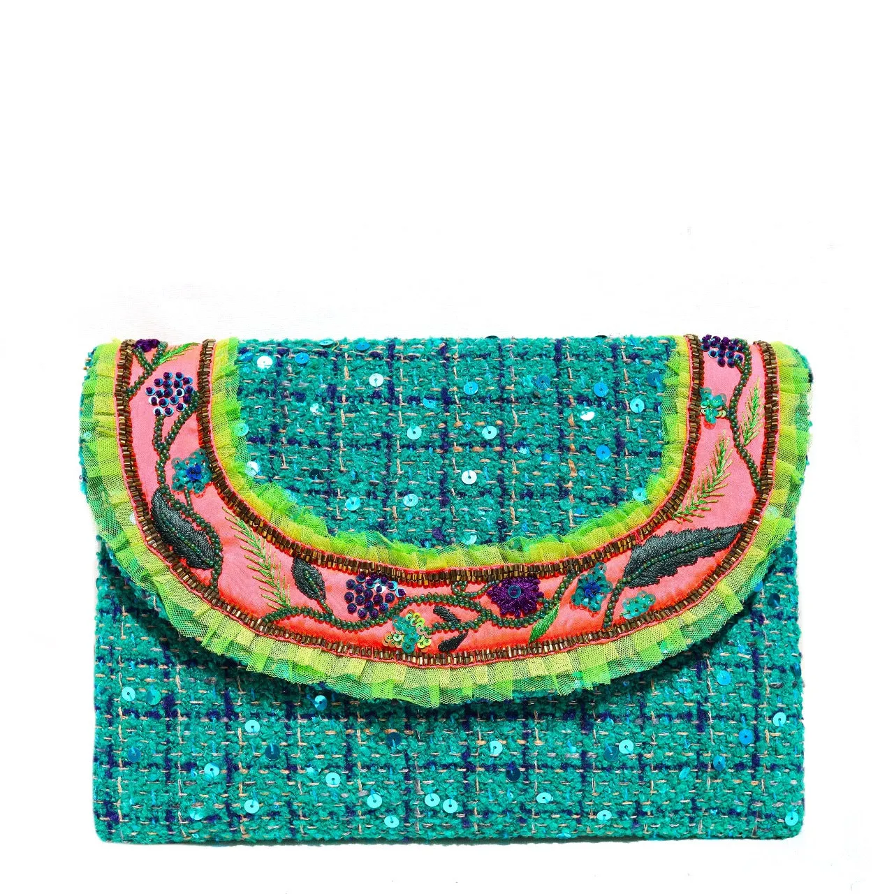 Teal Tweed Envelope Bag