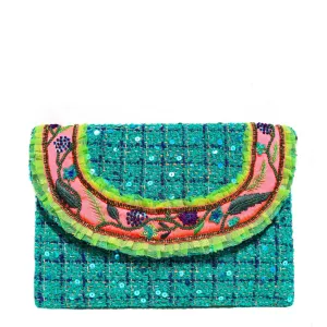 Teal Tweed Envelope Bag