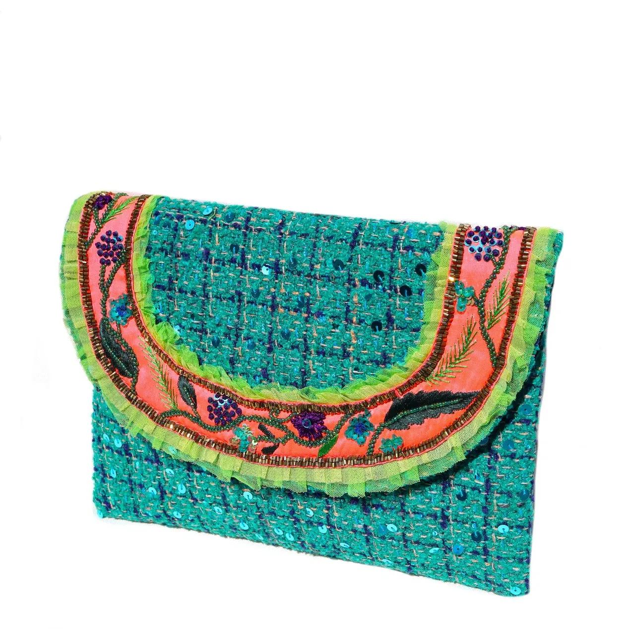 Teal Tweed Envelope Bag