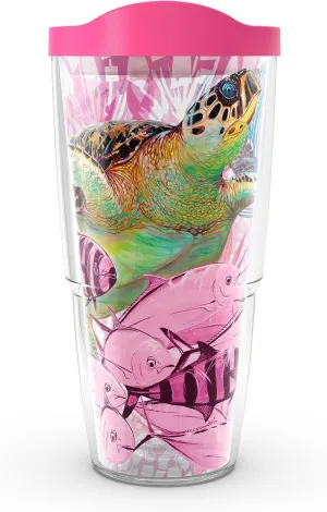 Tervis Guy Harvey Made in USA Double Walled Insulated Tumbler Travel Cup Keeps Drinks Cold & Hot, 24oz - Classic, Breast Cancer Awareness Turtles