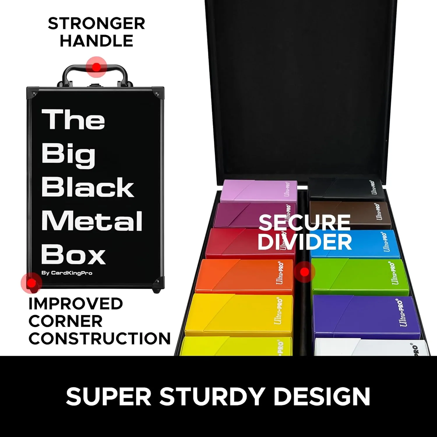 The Big Black Metal Box (PRO Edition) | Case Is Compatible With Magic The Gathering, MTG, All Standard Card Games (Game Not Included) | Includes 8 Dividers | Fits up to 2000 Loose Unsleeved Cards
