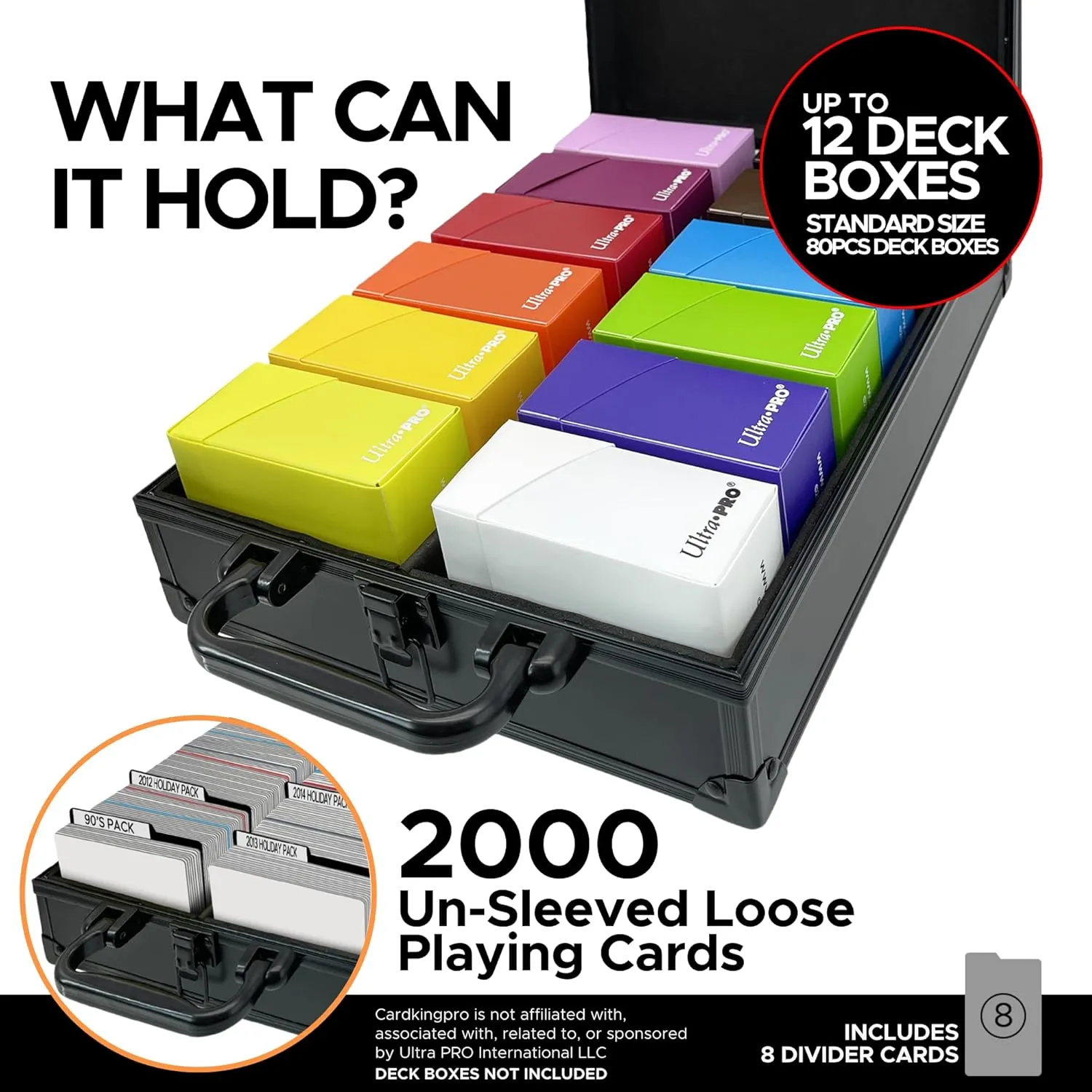 The Big Black Metal Box (PRO Edition) | Case Is Compatible With Magic The Gathering, MTG, All Standard Card Games (Game Not Included) | Includes 8 Dividers | Fits up to 2000 Loose Unsleeved Cards