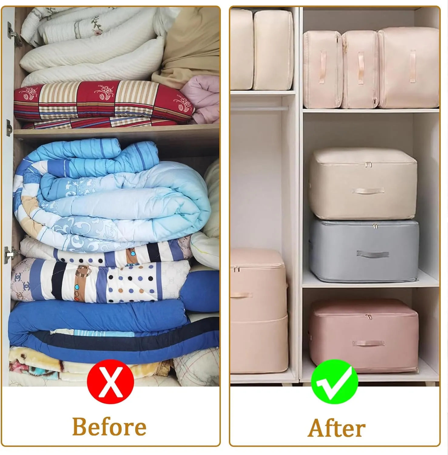 TIGARI Ultra Space Saving Self Compression Organizer, Compression Storage Bags for Bedding, Compression Packing Cubes for Comforters, Duvet, Blankets, Storage and Organization Moving Bags