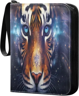 Tiger Cosmic Painting Card Binder 4-Pocket, 400 Pockets Card Holder with 50 Removable Sleeves and Zipper for Games Baseball Football Sports Card