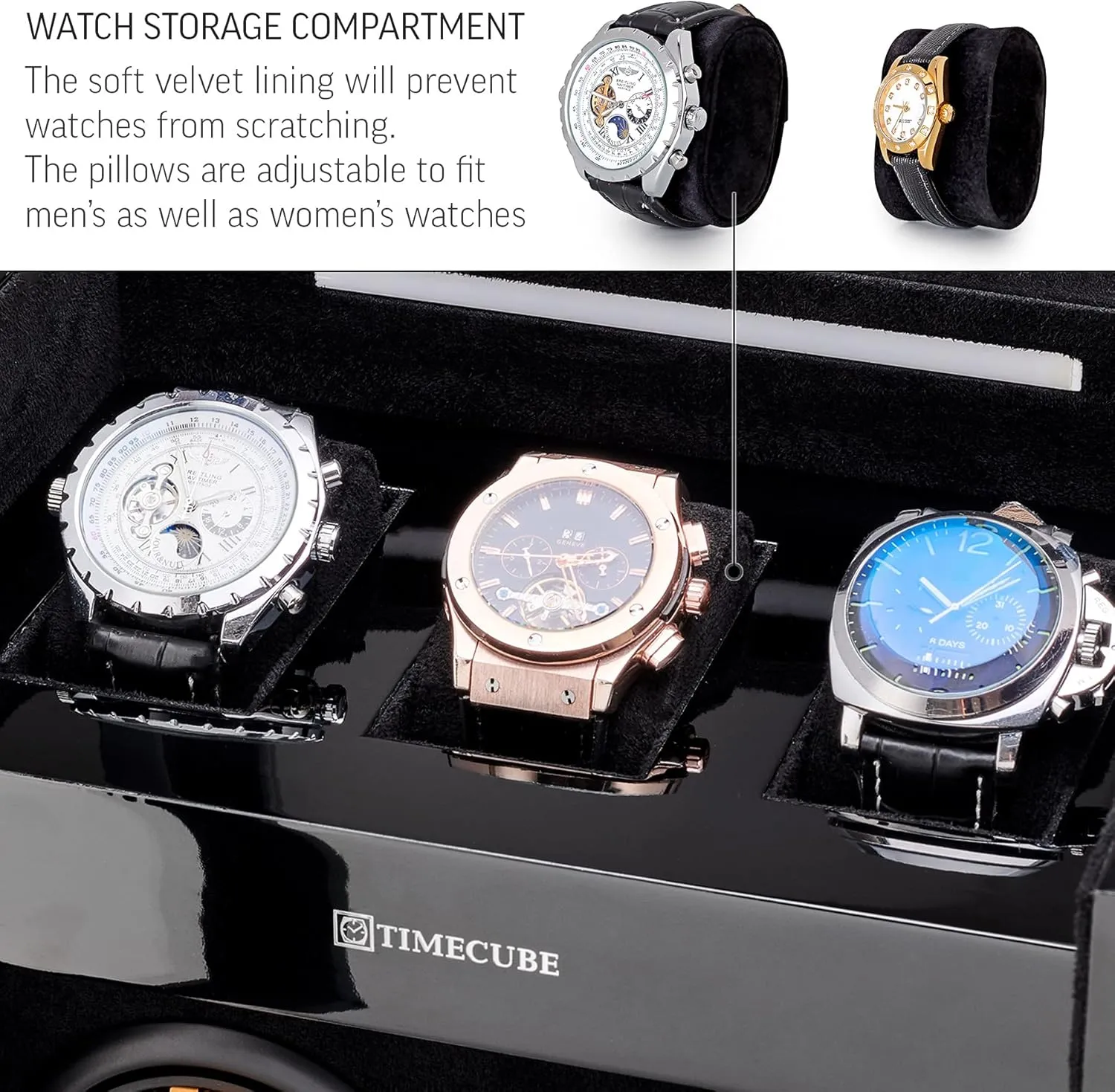 TIMECUBE Watch Winder for 4 Watches with 15 Winding Programs and 3 Watch Storage Slots
