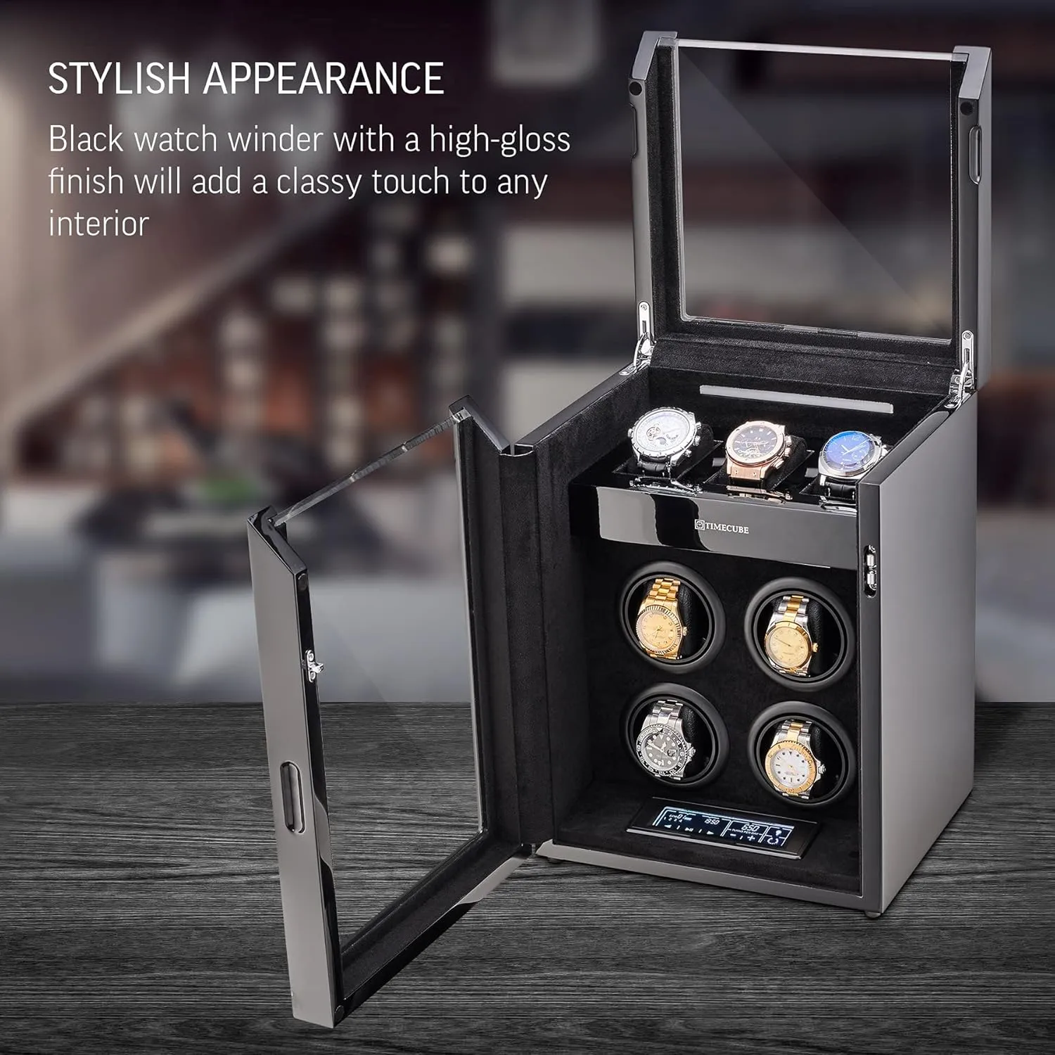 TIMECUBE Watch Winder for 4 Watches with 15 Winding Programs and 3 Watch Storage Slots