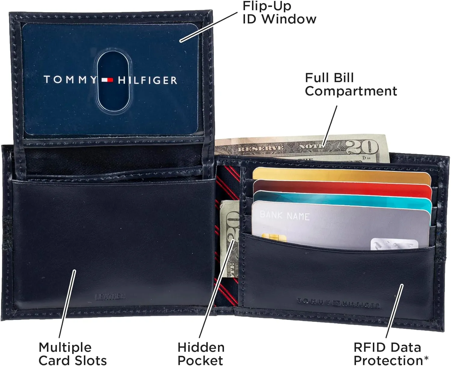 Tommy Hilfiger Men's Classic Bifold Wallet with ID Window and Multiple Card Slots
