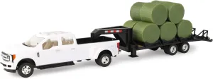 TOMY John Deere Ford Pickup with Gooseneck Trailer with Bales & Bale Holder, White, Green, Unisex Children