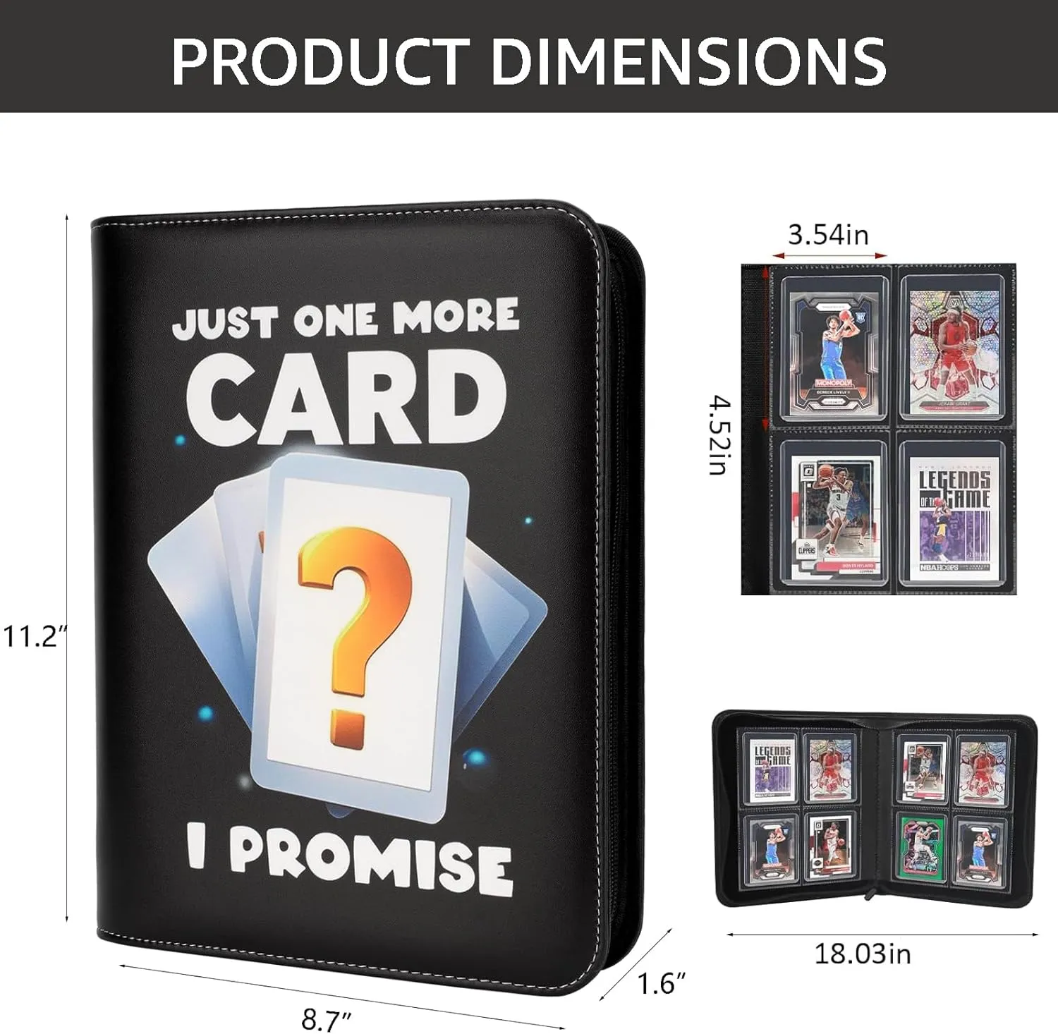 Top Loader Binder 4 Pocket, PU Leather 2x2 Toploader Binder for Toploaders Storage, Side-Loading Great Gift for Trading Cards Collector - Holds 128 Top Loaders (Black)